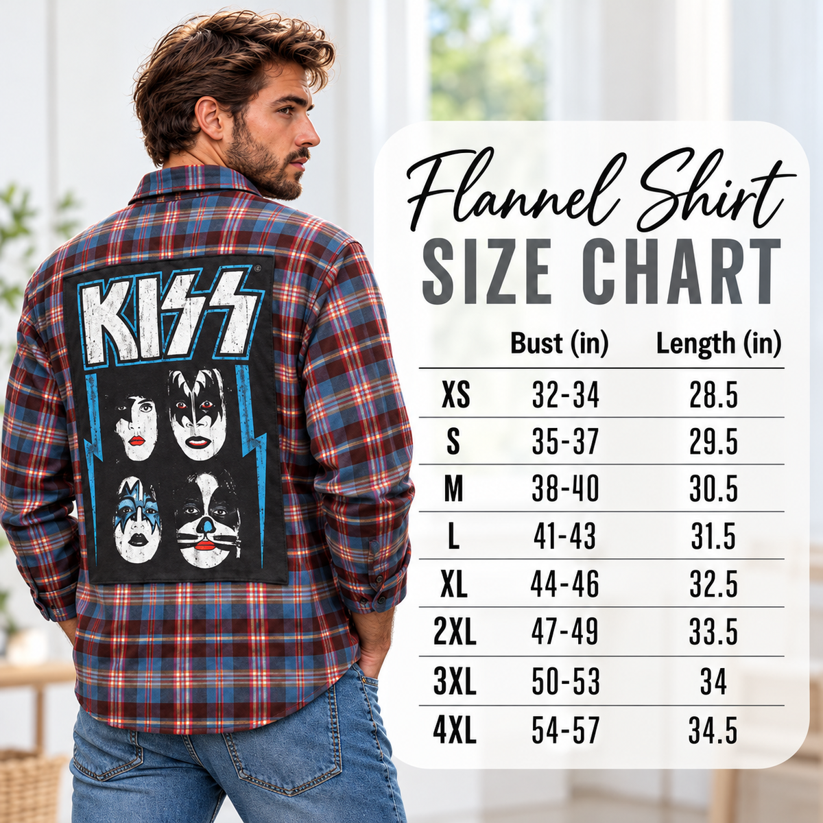 Vintage Kiss Band Upcycled Flannel shirt