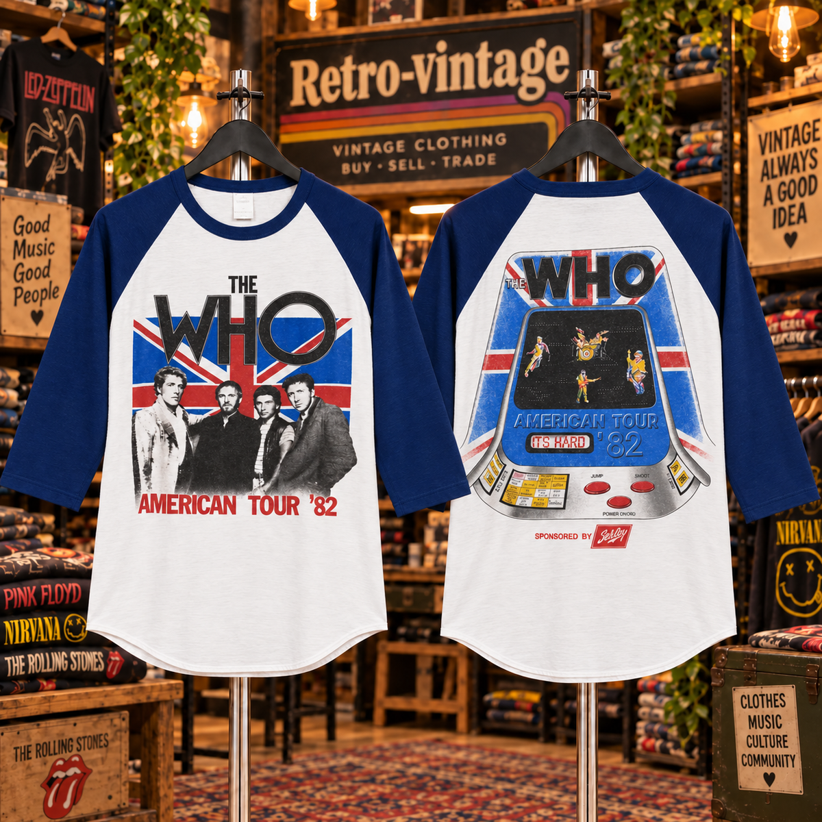 The Who American Tour 82 blue and white raglan jersey