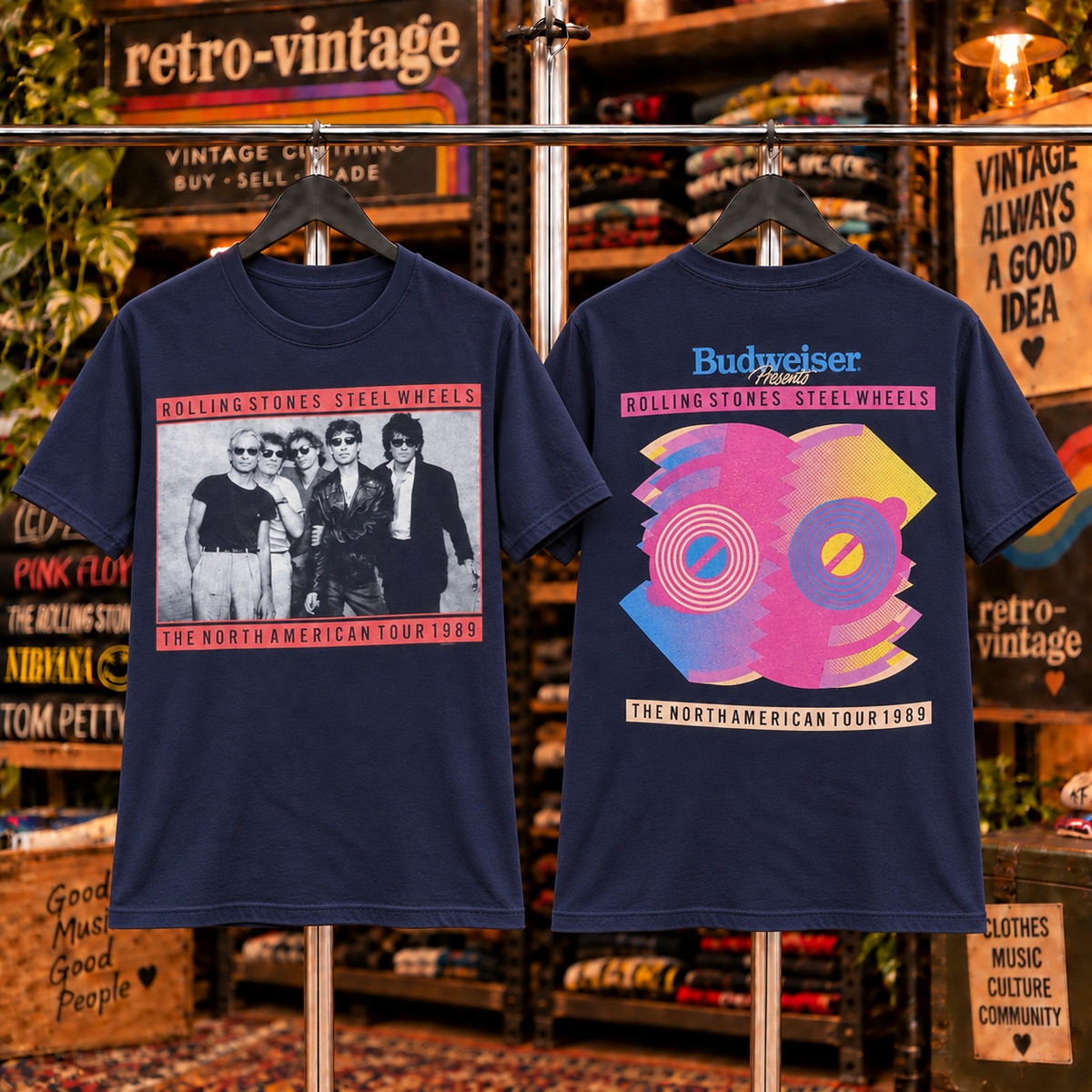 1989 Rolling Stones Steel Wheels tour inspired T-shirt front and back