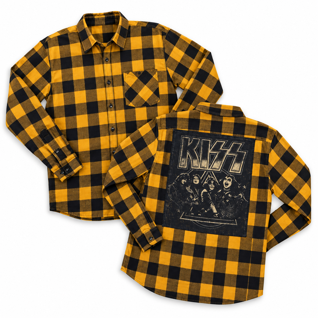 Vintage Kiss Band Upcycled Flannel shirt