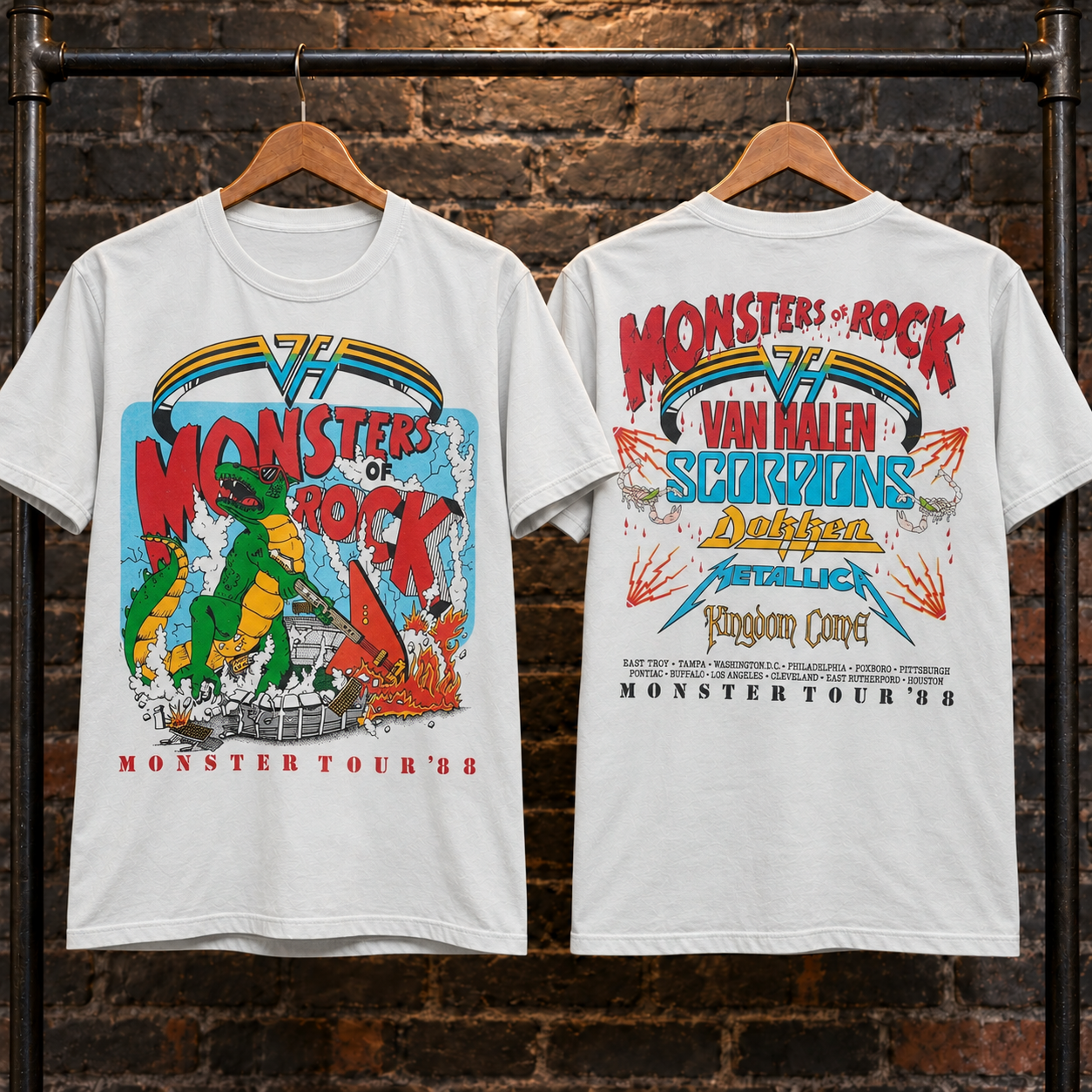 Monsters of Rock 1988 tour inspired white T-Shirt front and back