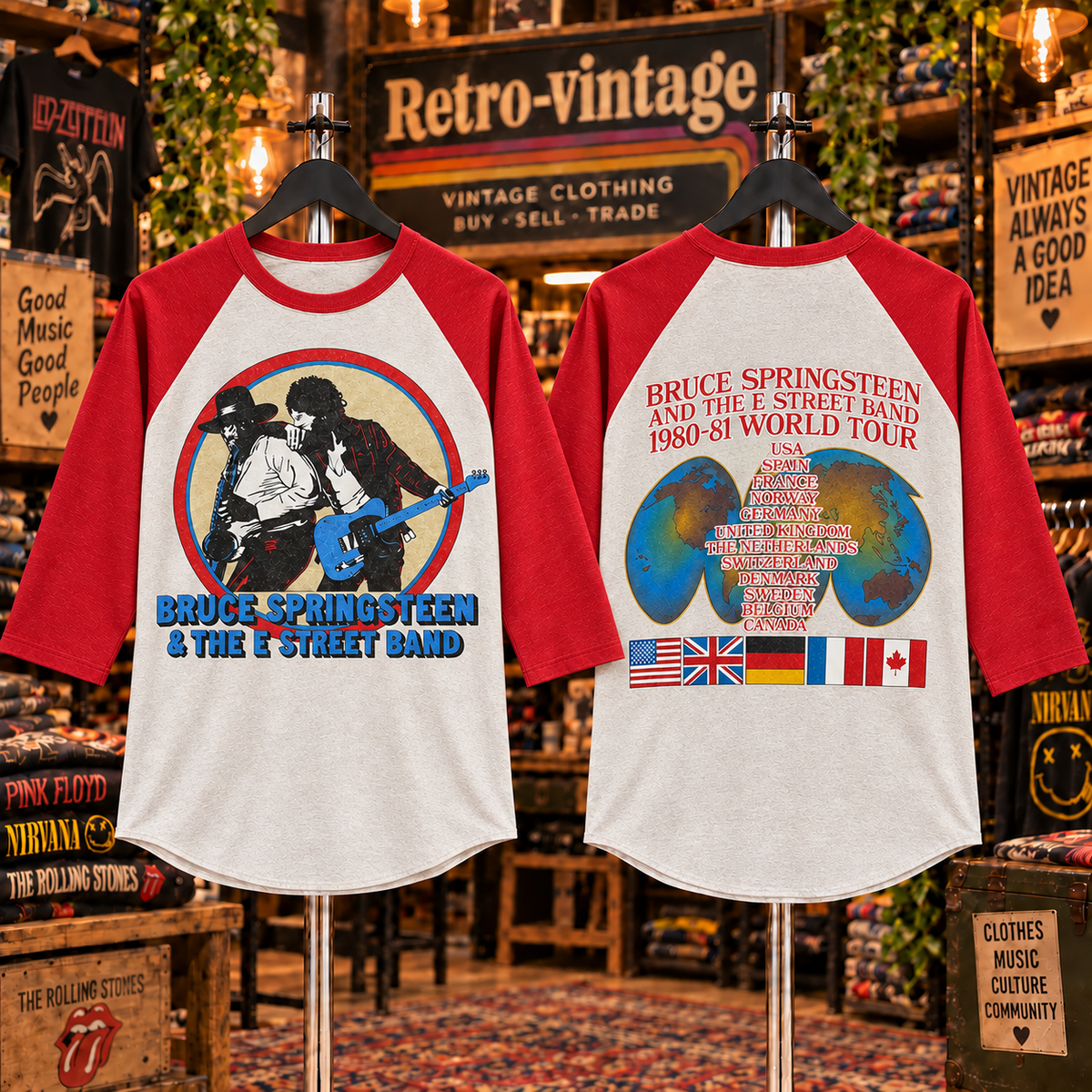 Bruce Springsteen & The E Street Band 1980–81 World Tour Vintage Raglan Tee