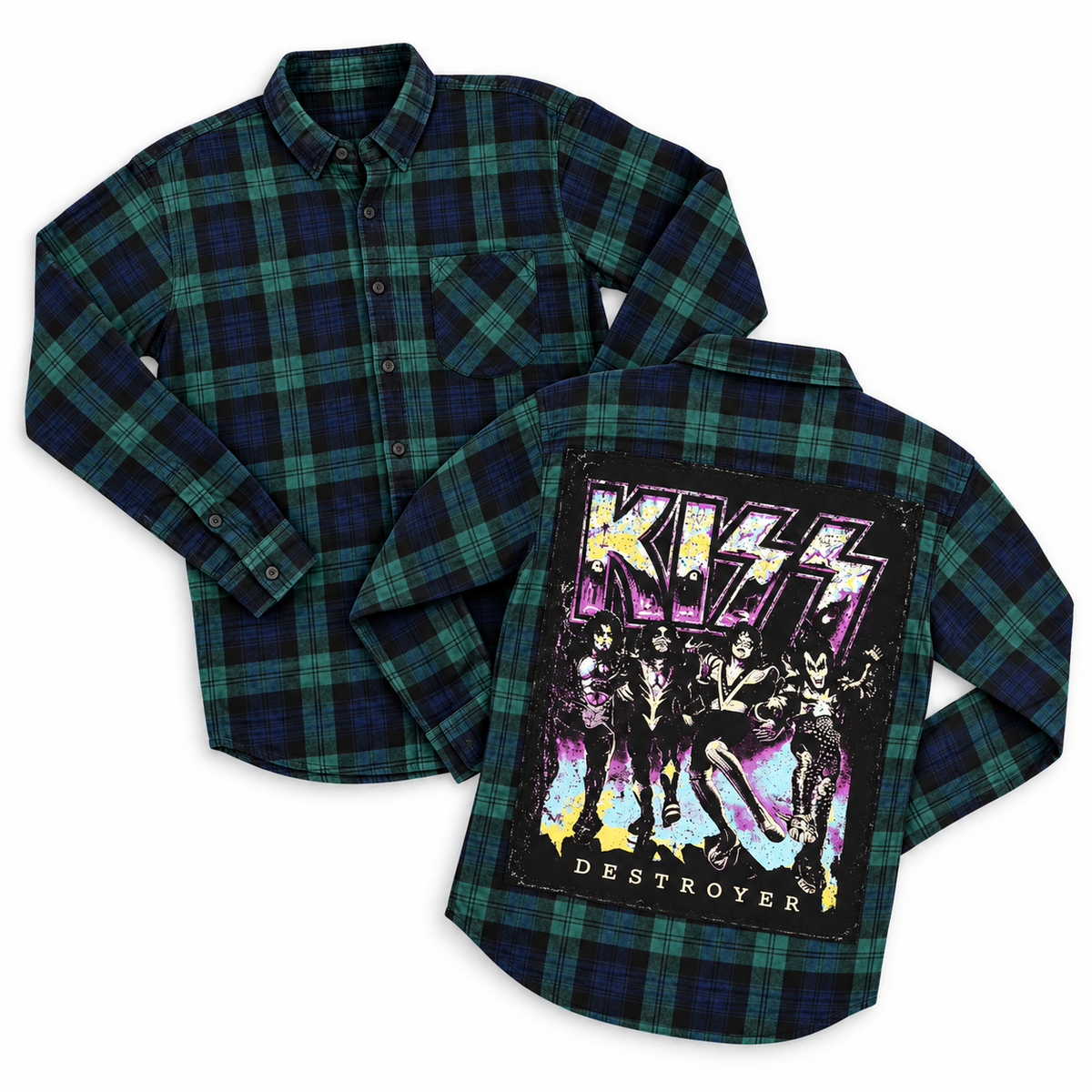 Vintage Kiss Band Upcycled Flannel shirt