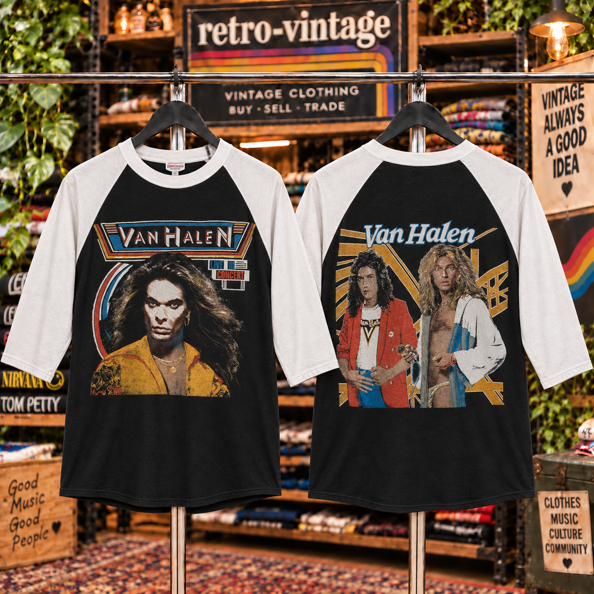 Vintage Van Halen concert graphic raglan shirt