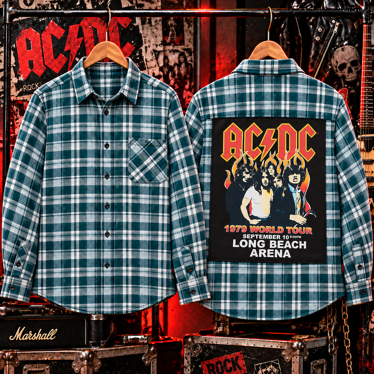 ACDC Band Upcycled Flannel shirt
