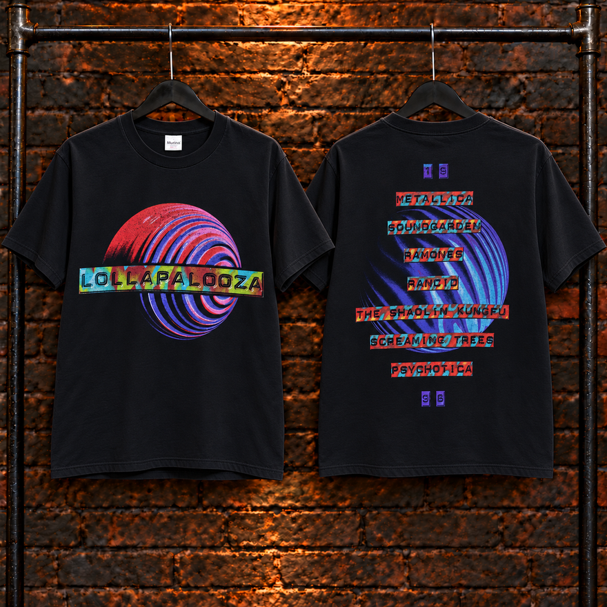 Style 18 vintage Lollapalooza-inspired T-shirt, front and back views