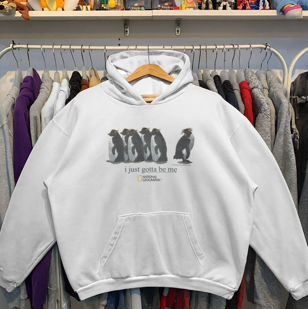 2001 'I Just Gotta Be Me' Rockhopper Nat Geo Rare Washed White Hoodie