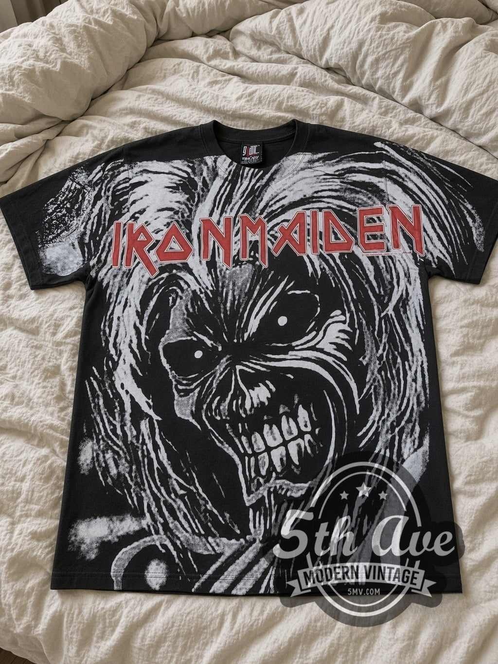Iron Maiden – Eddie Face Black All Over Print – Vintage Band T-Shirt