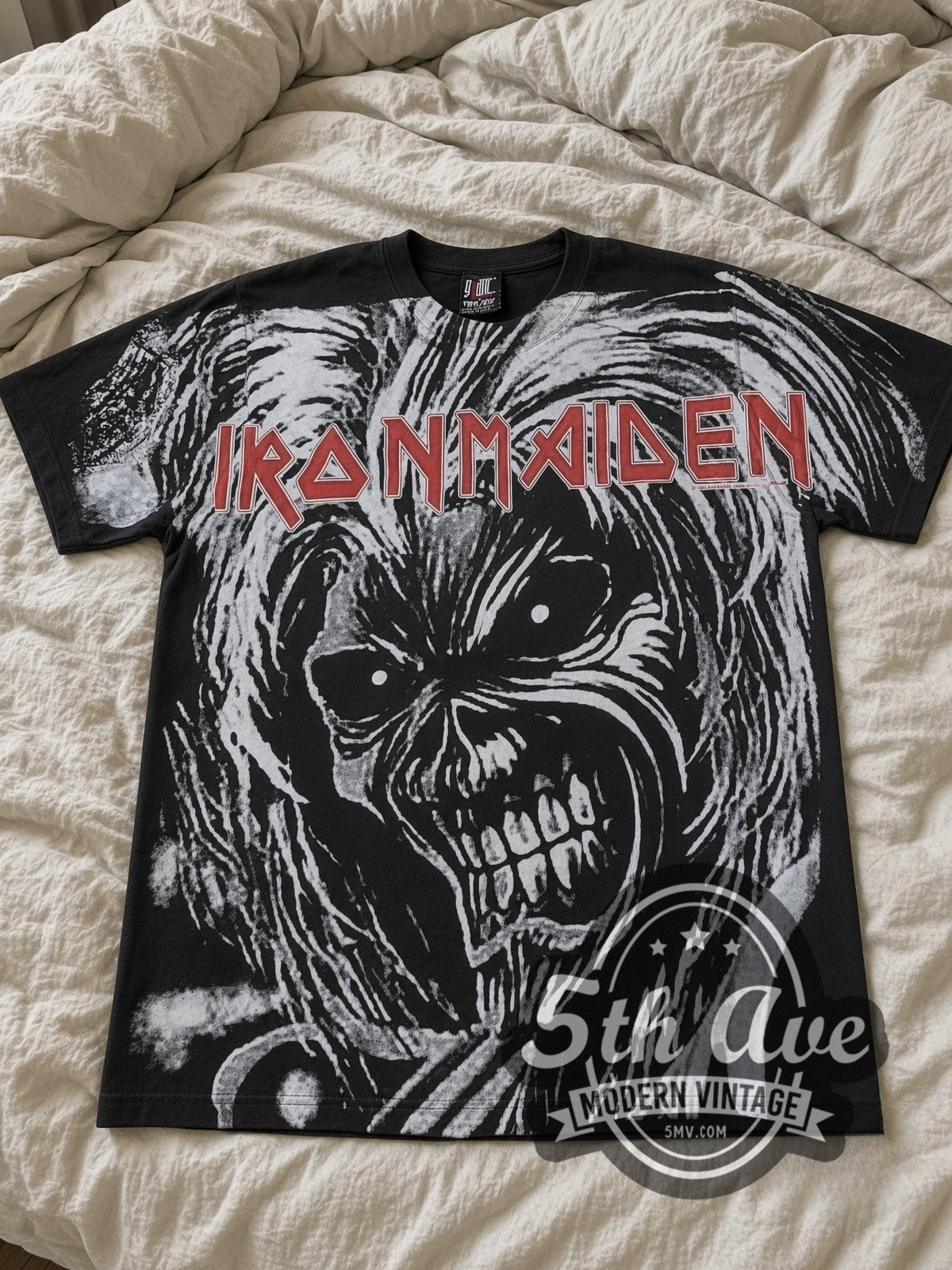 Iron Maiden – Eddie Face Black All Over Print – Vintage Band T-Shirt