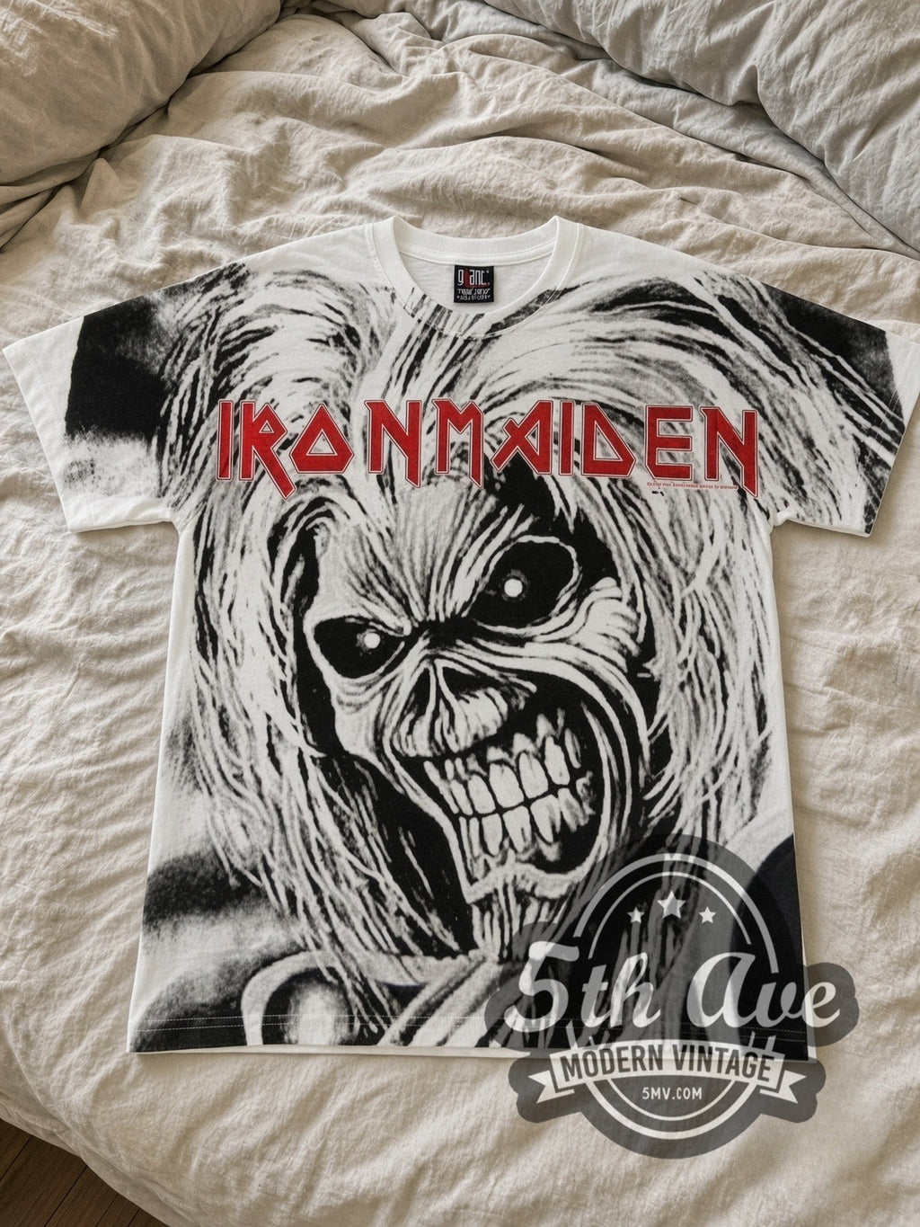 Iron Maiden – Eddie Face White All Over Print – Vintage Band T-Shirt