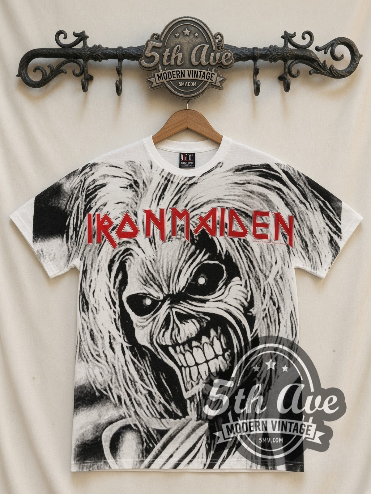 Iron Maiden – Eddie Face White All Over Print – Vintage Band T-Shirt