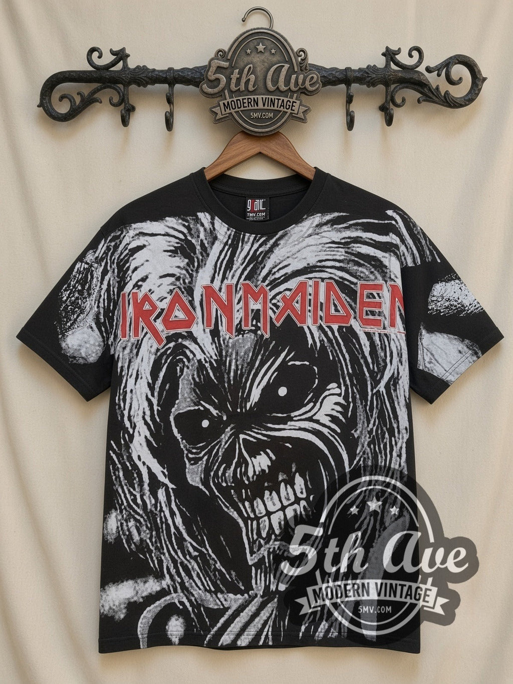 Iron Maiden – Eddie Face Black All Over Print – Vintage Band T-Shirt