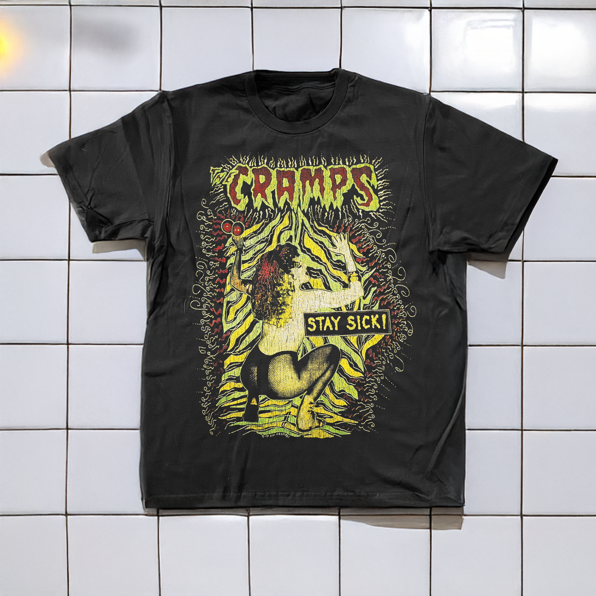 90 The Cramps Stay Sick Washed Black T-Shirt