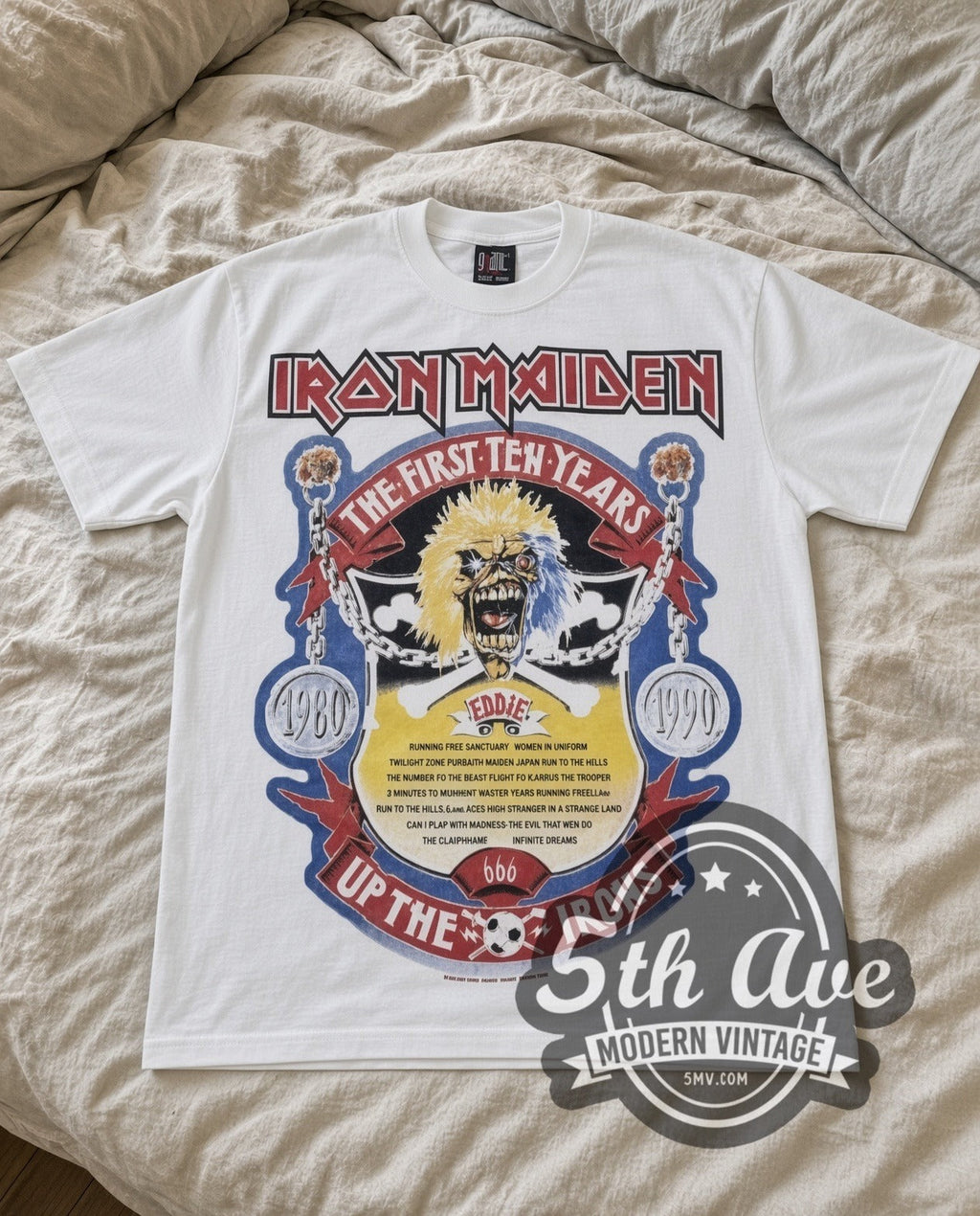Iron Maiden – First Ten Years (White) – Vintage Band T-Shirt