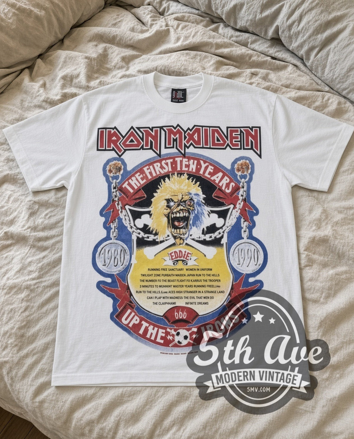 Iron Maiden – First Ten Years (White) – Vintage Band T-Shirt