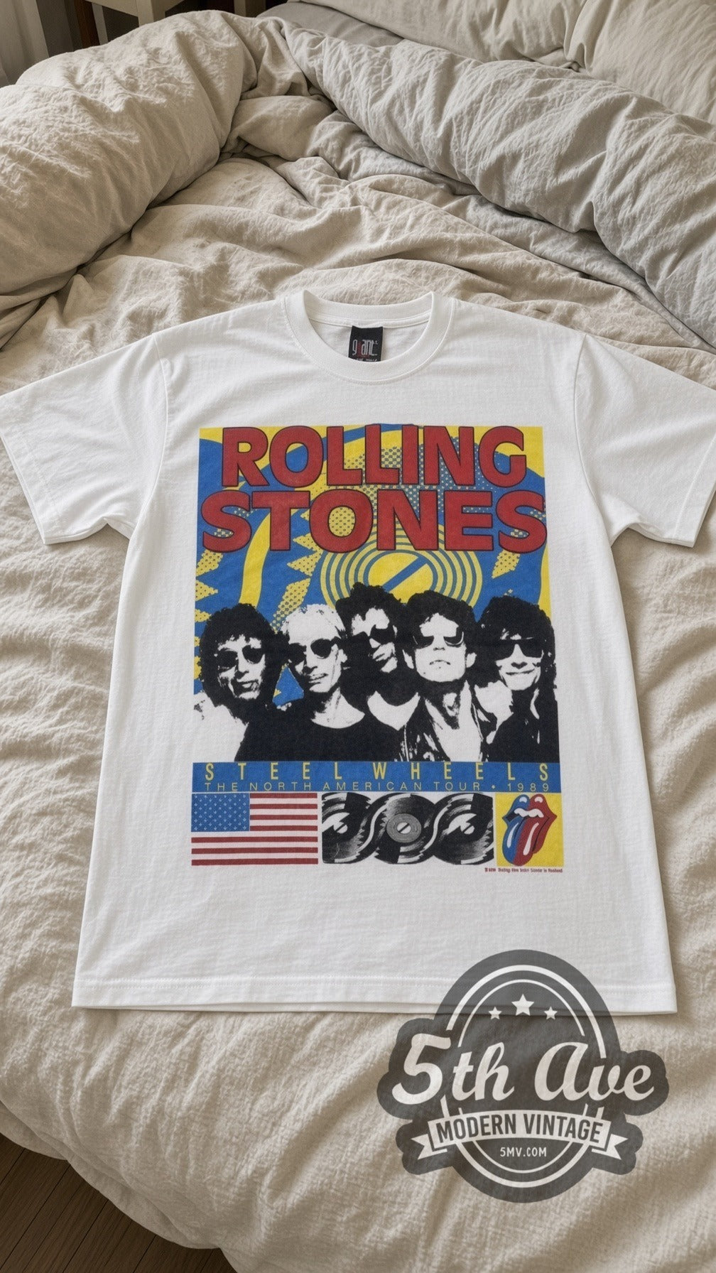 Rolling Stones – Steel Wheels Band (White) – Vintage Band T-Shirt