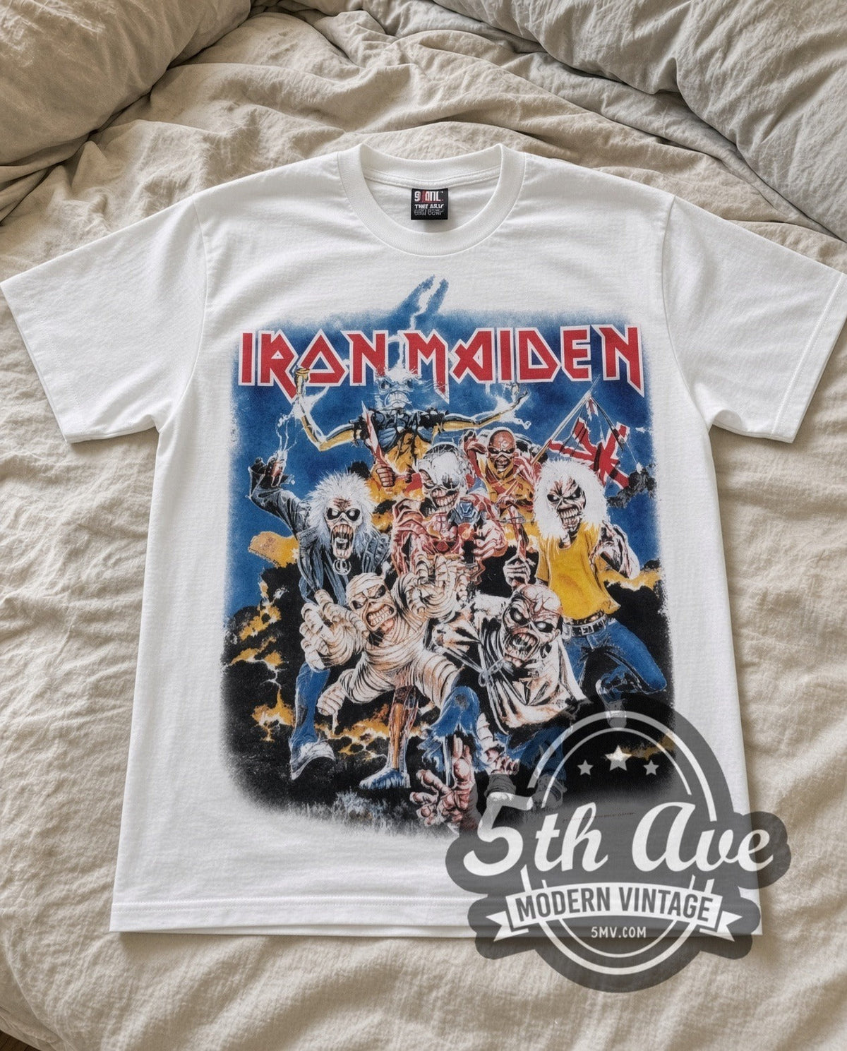 Iron Maiden – Character Collage (White) – Vintage Band T-Shirt