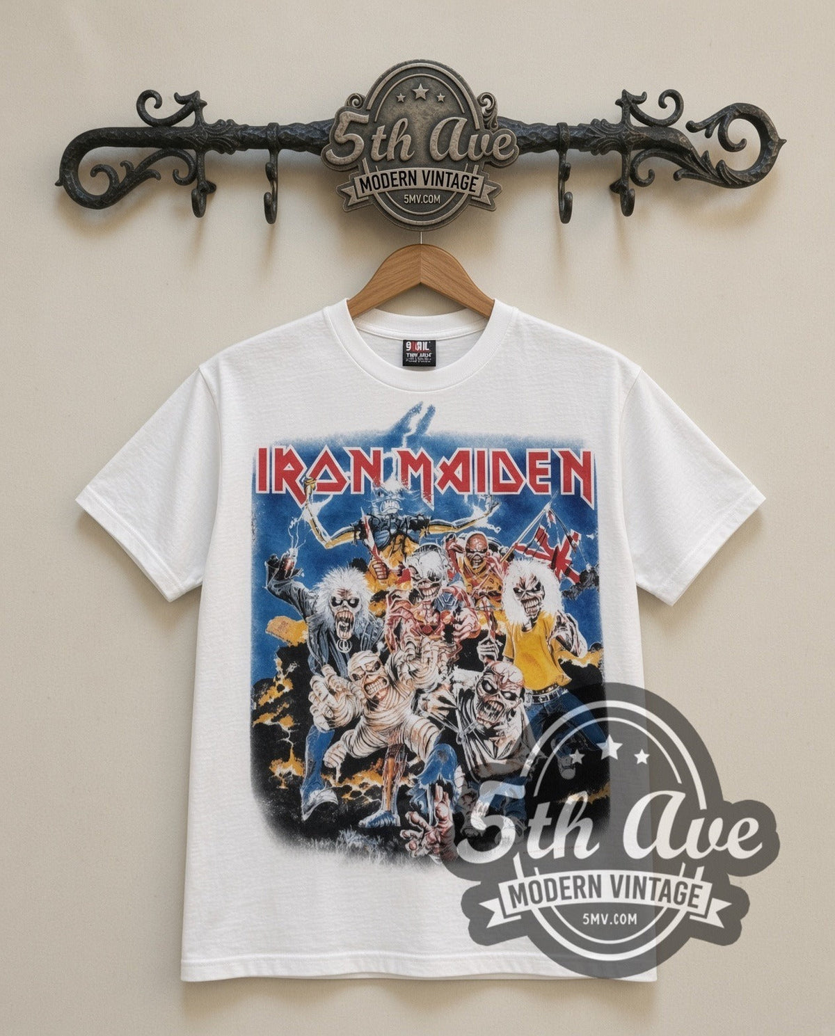 Iron Maiden – Character Collage (White) – Vintage Band T-Shirt