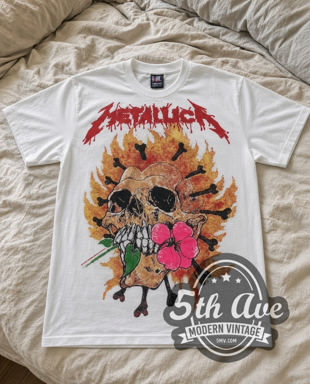 Metallica – Flower Skull (White) – Vintage Band T-Shirt