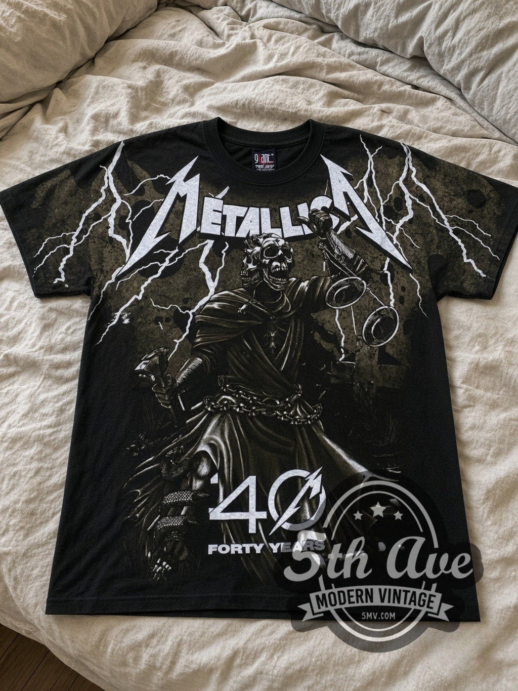 Metallica – 40 Years Lady Justice All Over Print (Black) – Vintage Band T-Shirt