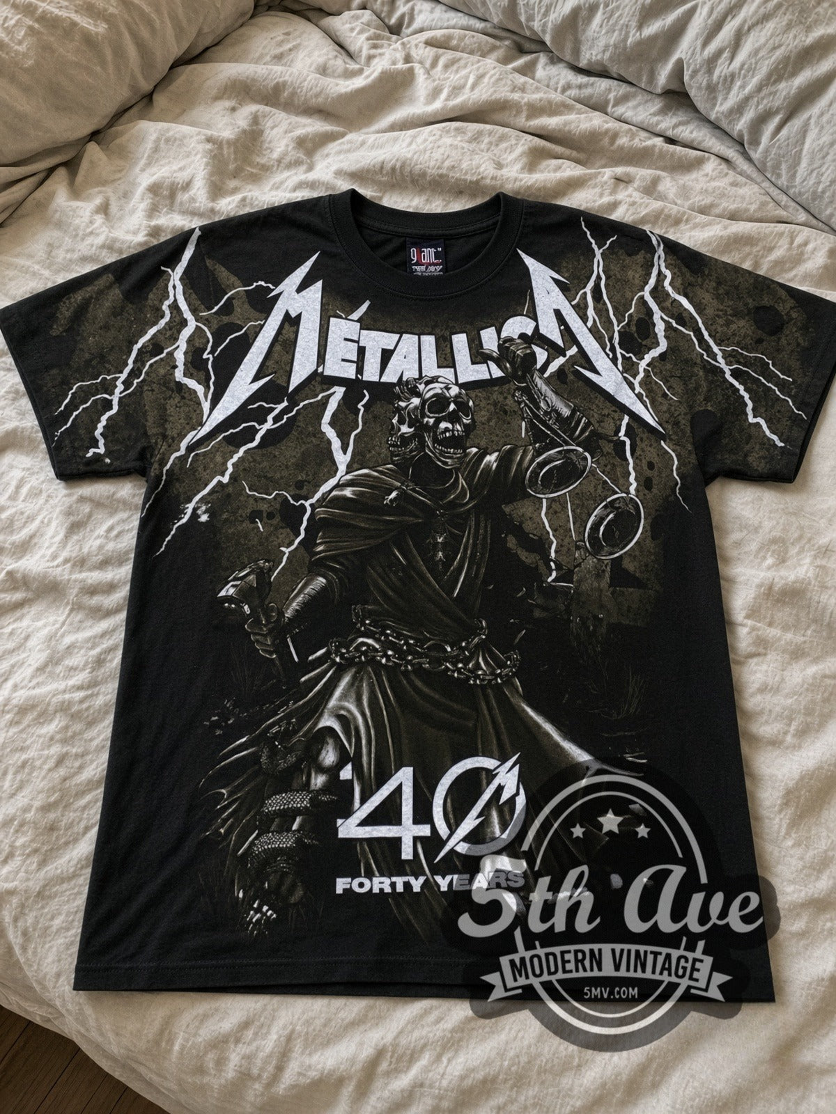 Metallica – 40 Years Lady Justice All Over Print (Black) – Vintage Band T-Shirt