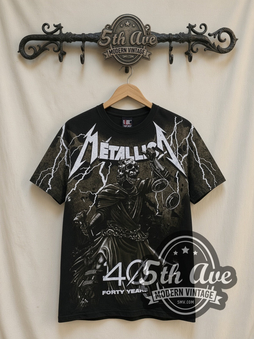 Metallica – 40 Years Lady Justice All Over Print (Black) – Vintage Band T-Shirt