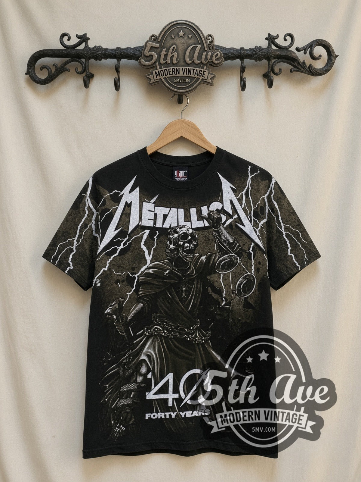 Metallica – 40 Years Lady Justice All Over Print (Black) – Vintage Band T-Shirt
