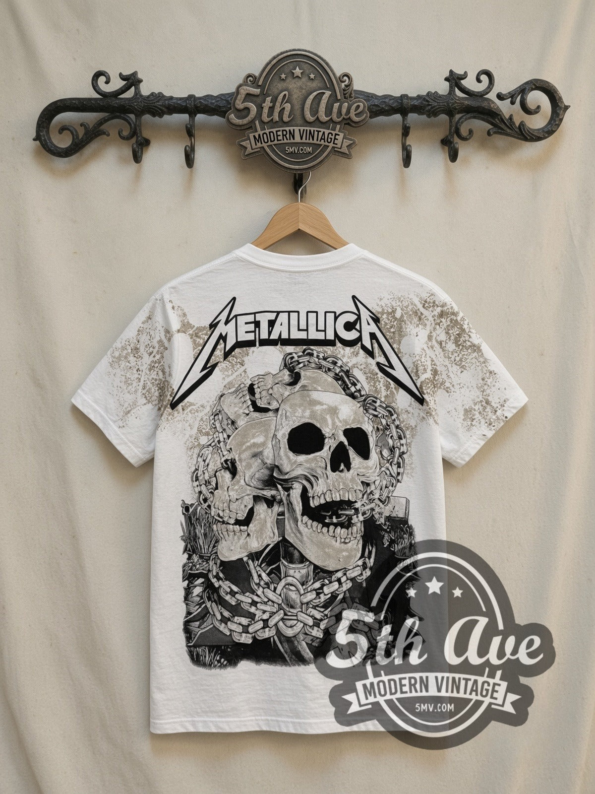 Metallica – 40 Years Lady Justice All Over Print (White) – Vintage Band T-Shirt