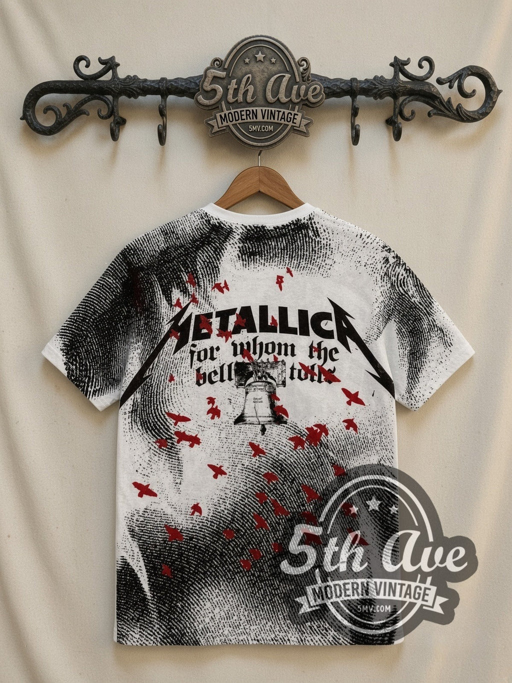Metallica – For Whom the Bell Tolls Crow White All Over Print – Vintage Band T-Shirt