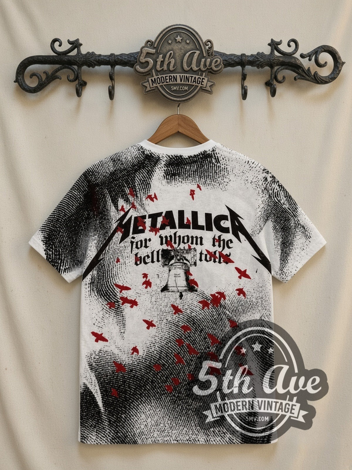 Metallica – For Whom the Bell Tolls Crow White All Over Print – Vintage Band T-Shirt