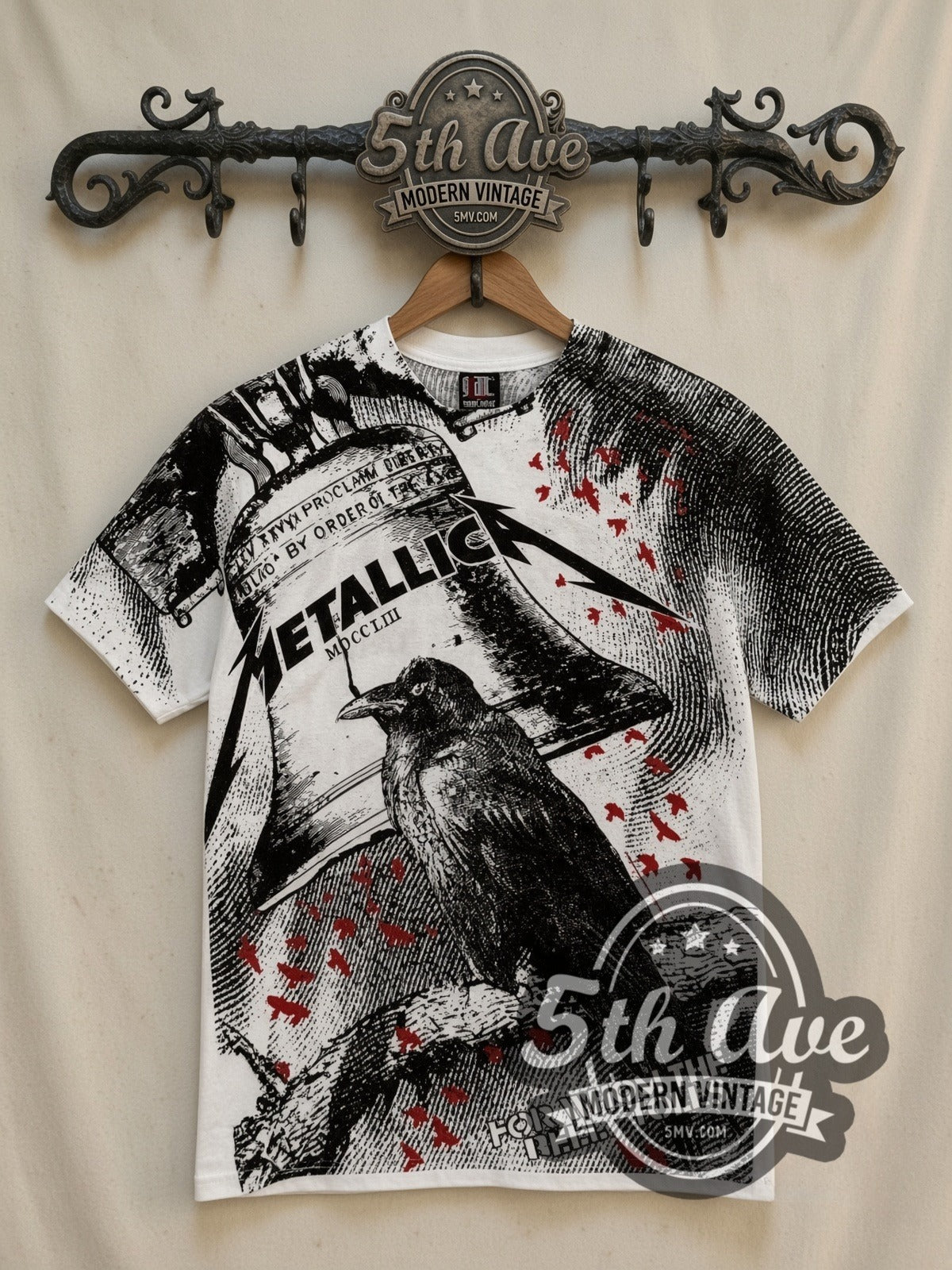 Metallica – For Whom the Bell Tolls Crow White All Over Print – Vintage Band T-Shirt
