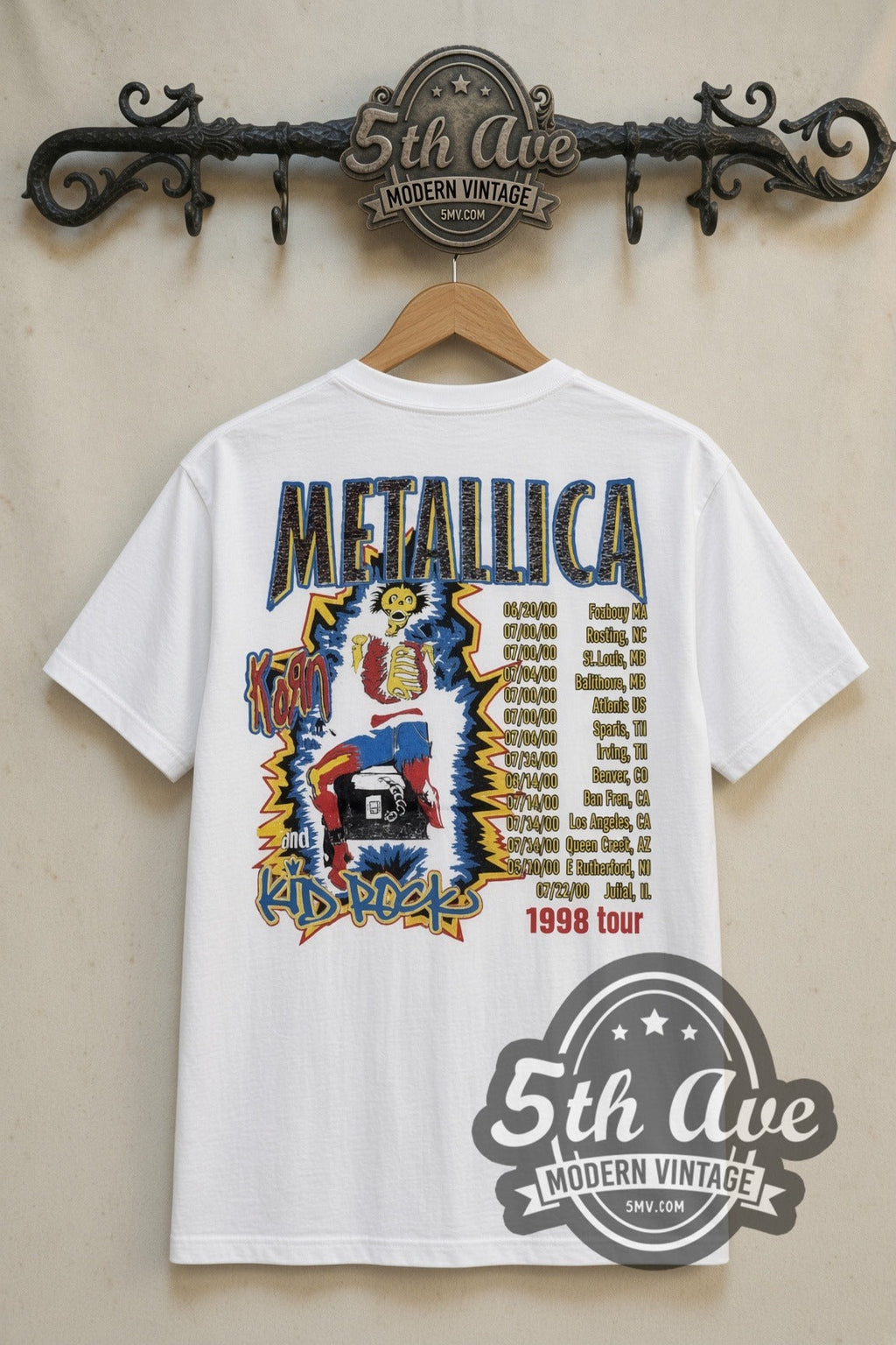 Metallica – Sanitarium Skull 1998 Tour Dates (White) – Vintage Band T-Shirt