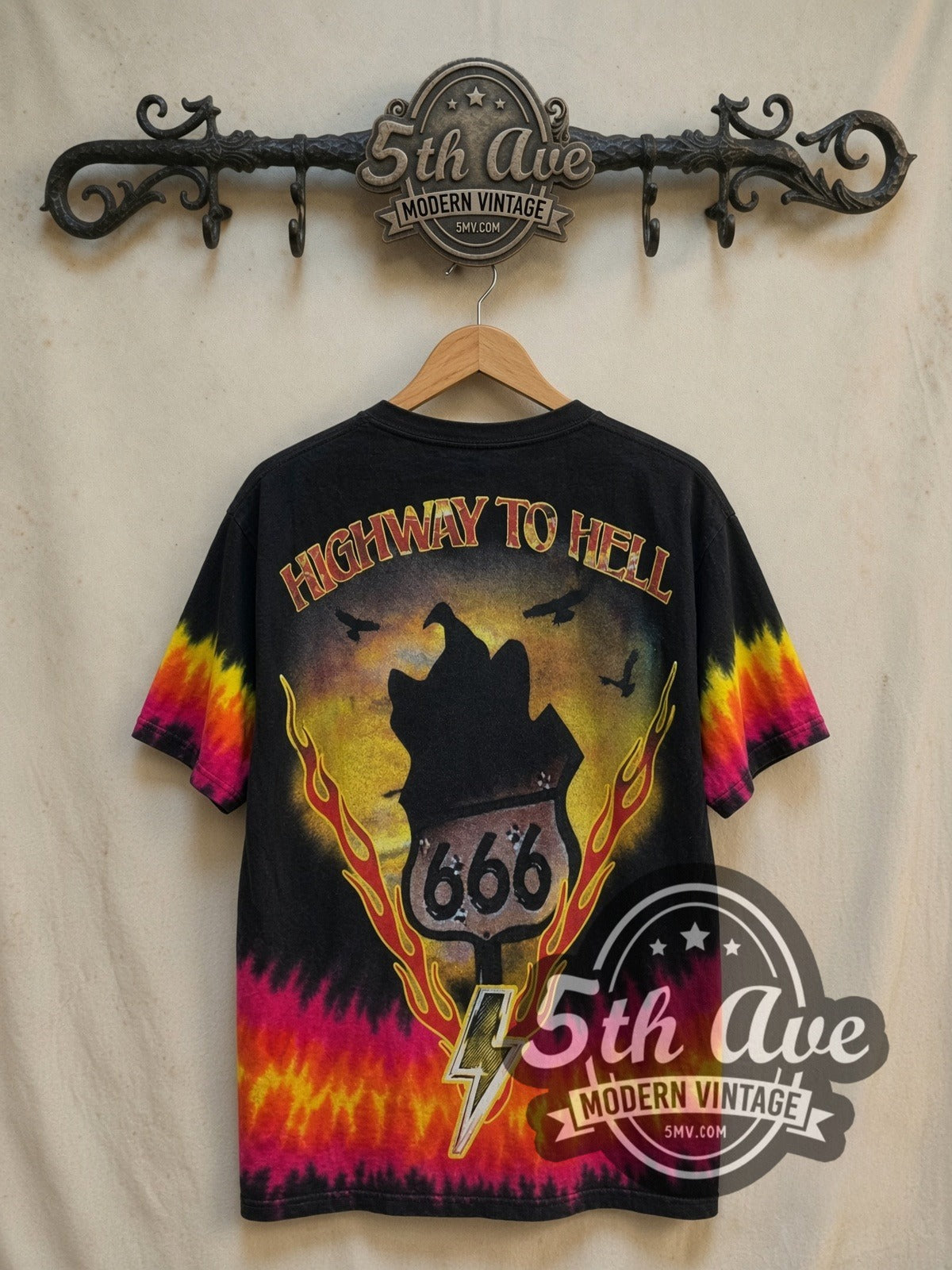 AC/DC – Highway to Hell Flame V Pink Yellow Tie-Dye – Vintage Band T-Shirt