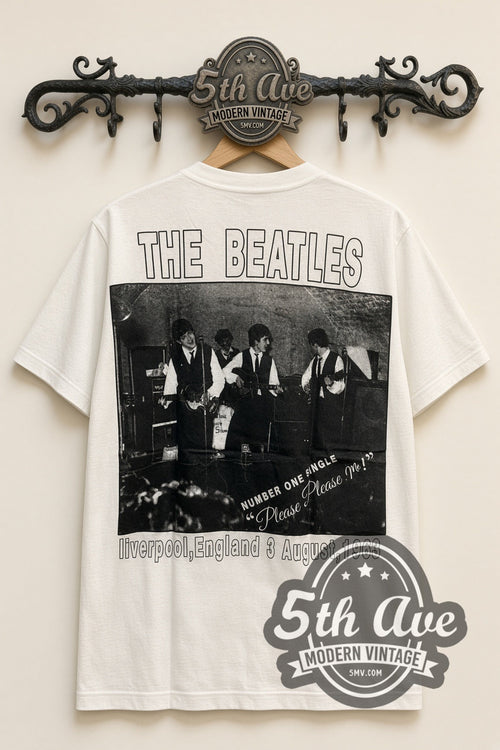 The Beatles – Yellow Bubble Font Early Photo – Vintage Band T-Shirt