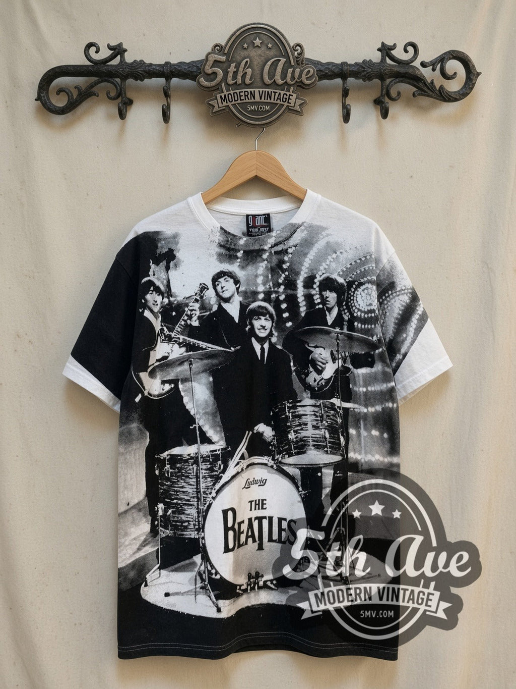 The Beatles – Live Stage Ludwig Drum White All Over Print – Vintage Band T-Shirt