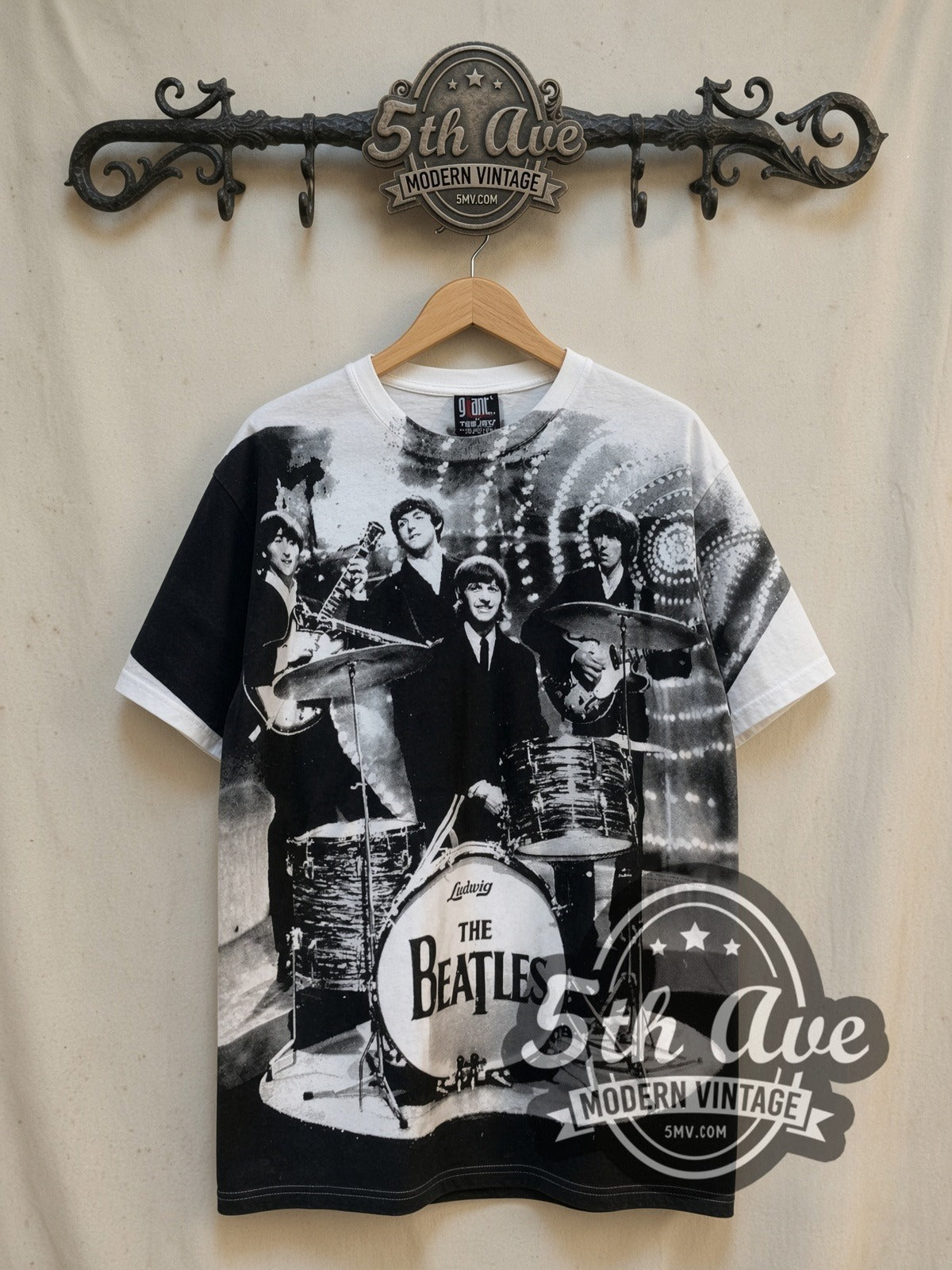 The Beatles – Live Stage Ludwig Drum White All Over Print – Vintage Band T-Shirt
