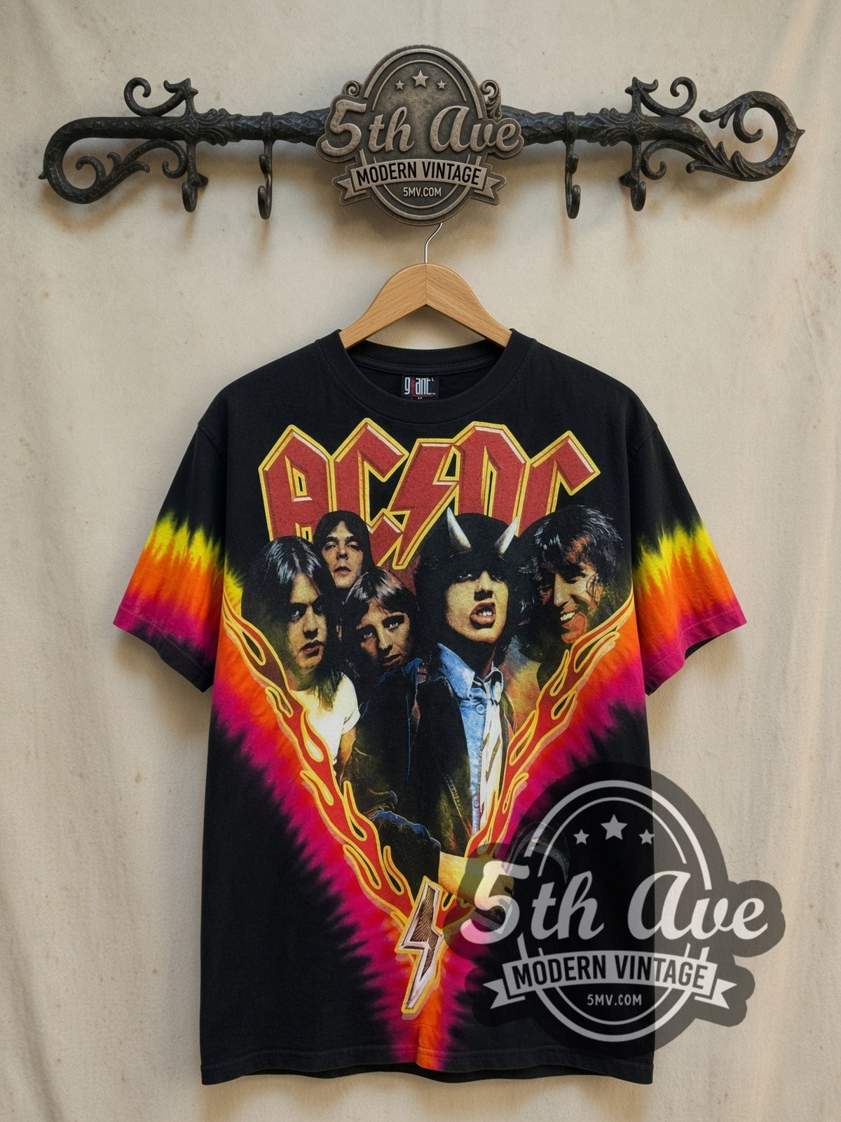 AC/DC – Highway to Hell Flame V Pink Yellow Tie-Dye – Vintage Band T-Shirt