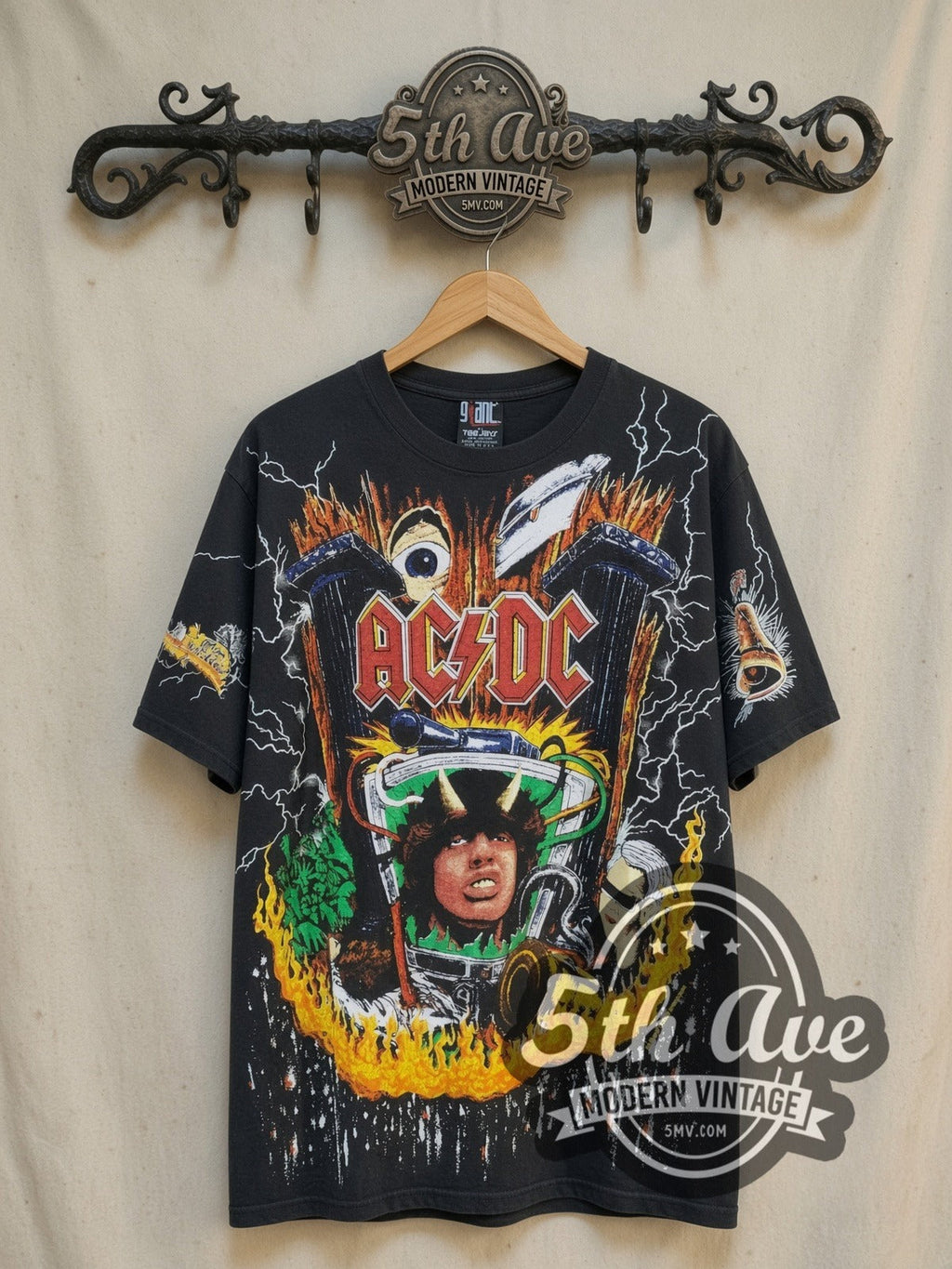AC/DC – Angus Young Flames – All Over Print – Vintage Band T-Shirt