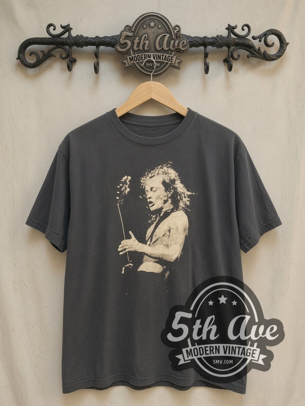 AC/DC – Angus Young Shirtless Guitar Portrait – Vintage Band T-Shirt