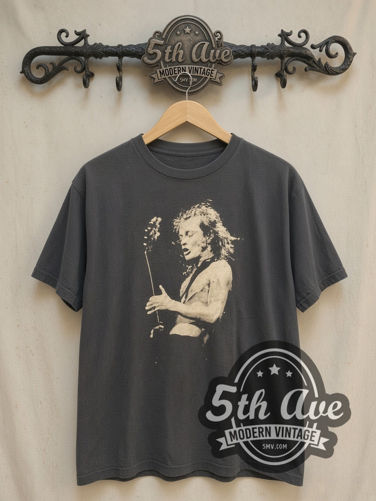 AC/DC – Angus Young Shirtless Guitar Portrait – Vintage Band T-Shirt