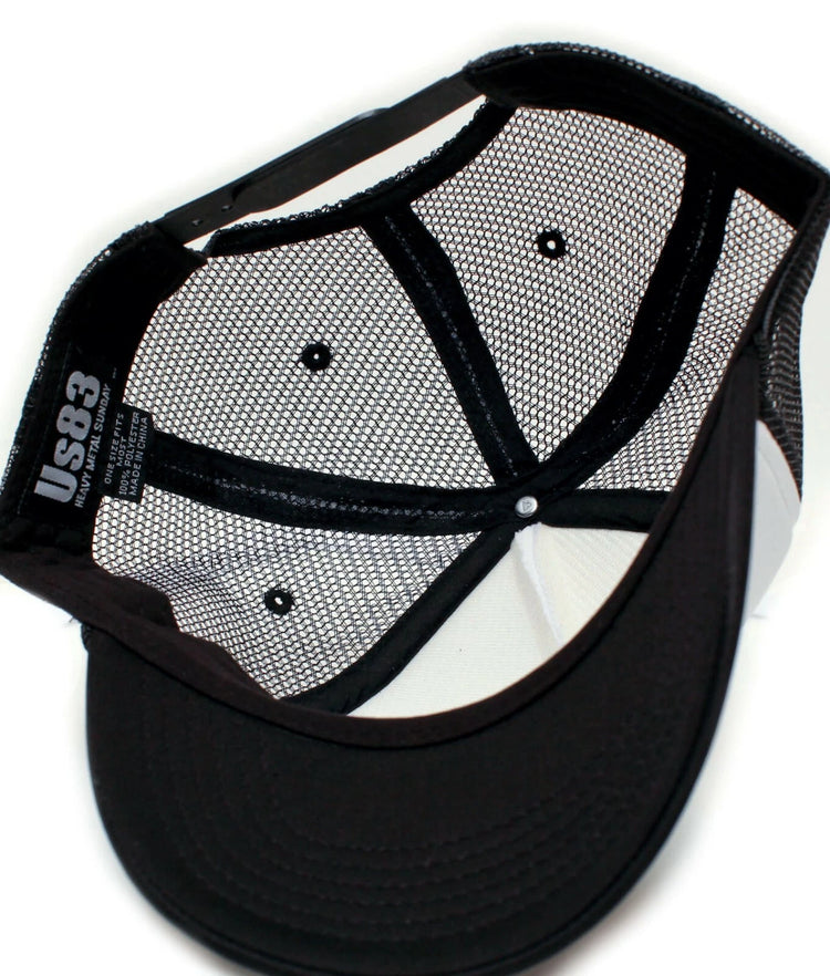 Inside construction and adjustable snap closure of black US 83 hat