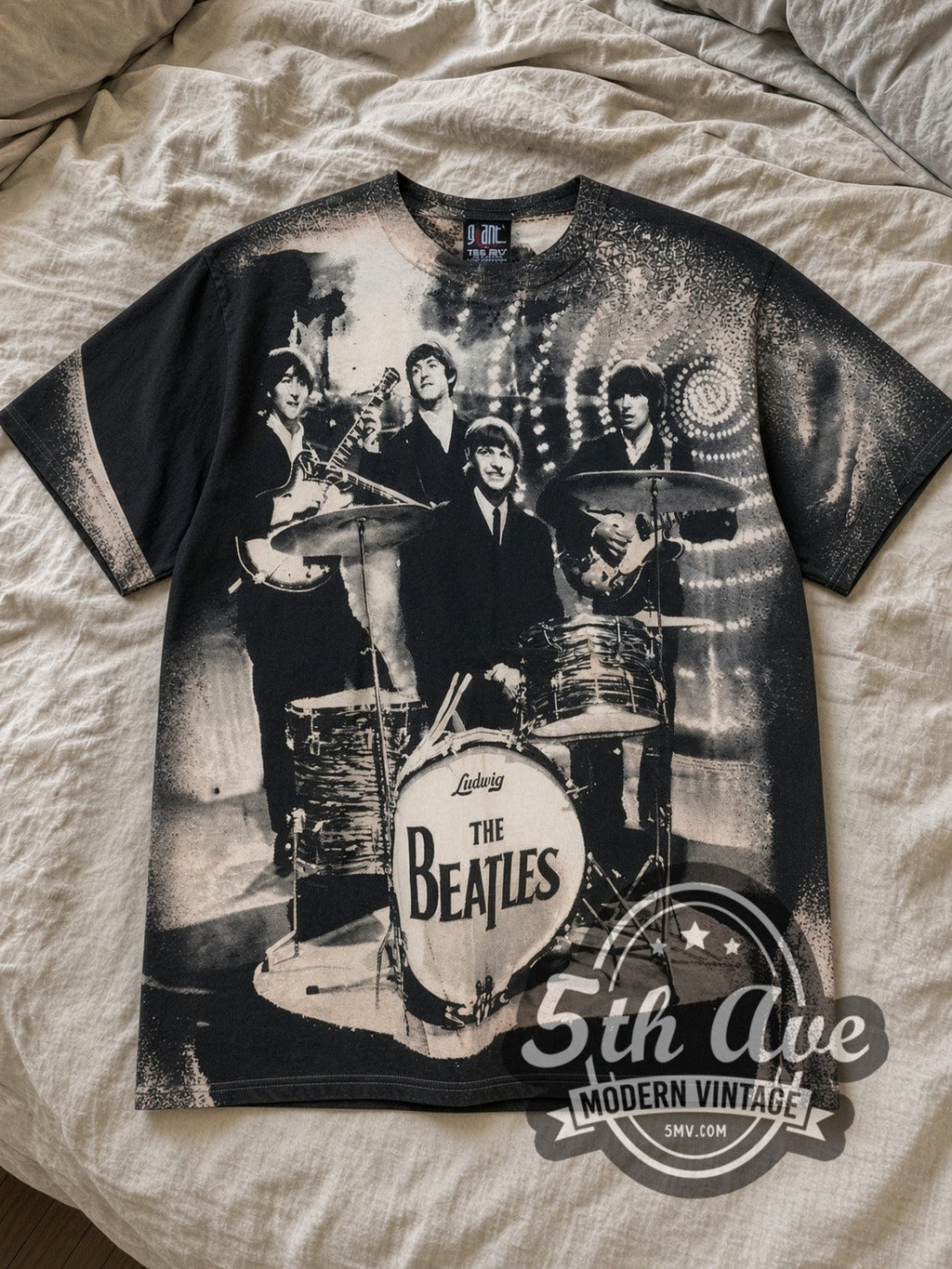 The Beatles – Live Stage Ludwig Drum Black All Over Print – Vintage Band T-Shirt