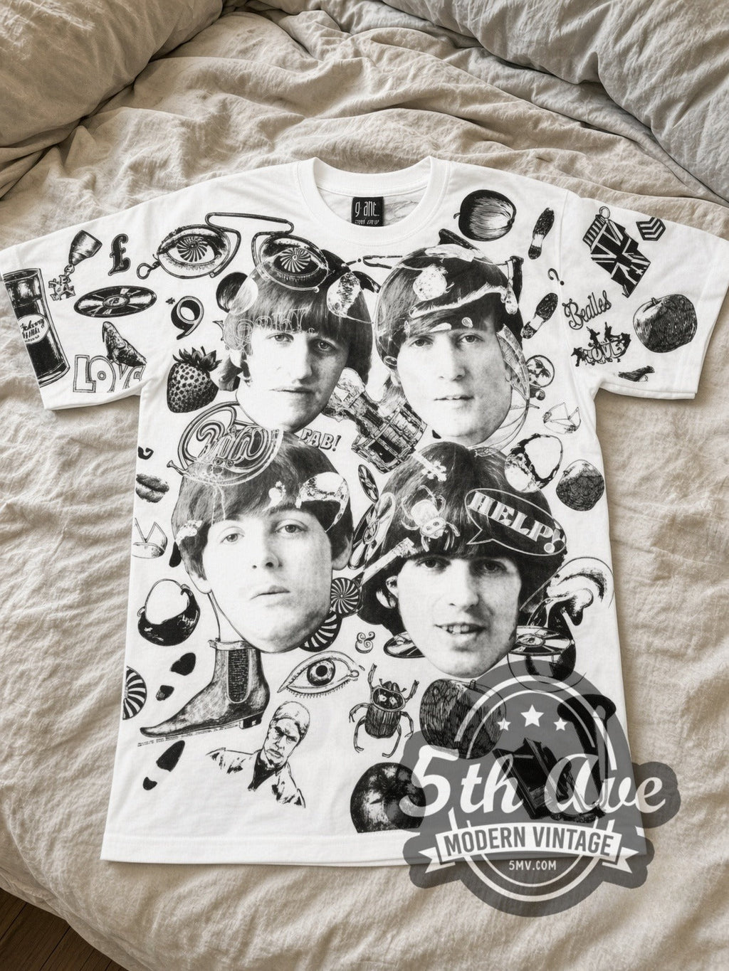 The Beatles – Help Collage White All Over Print – Vintage Band T-Shirt